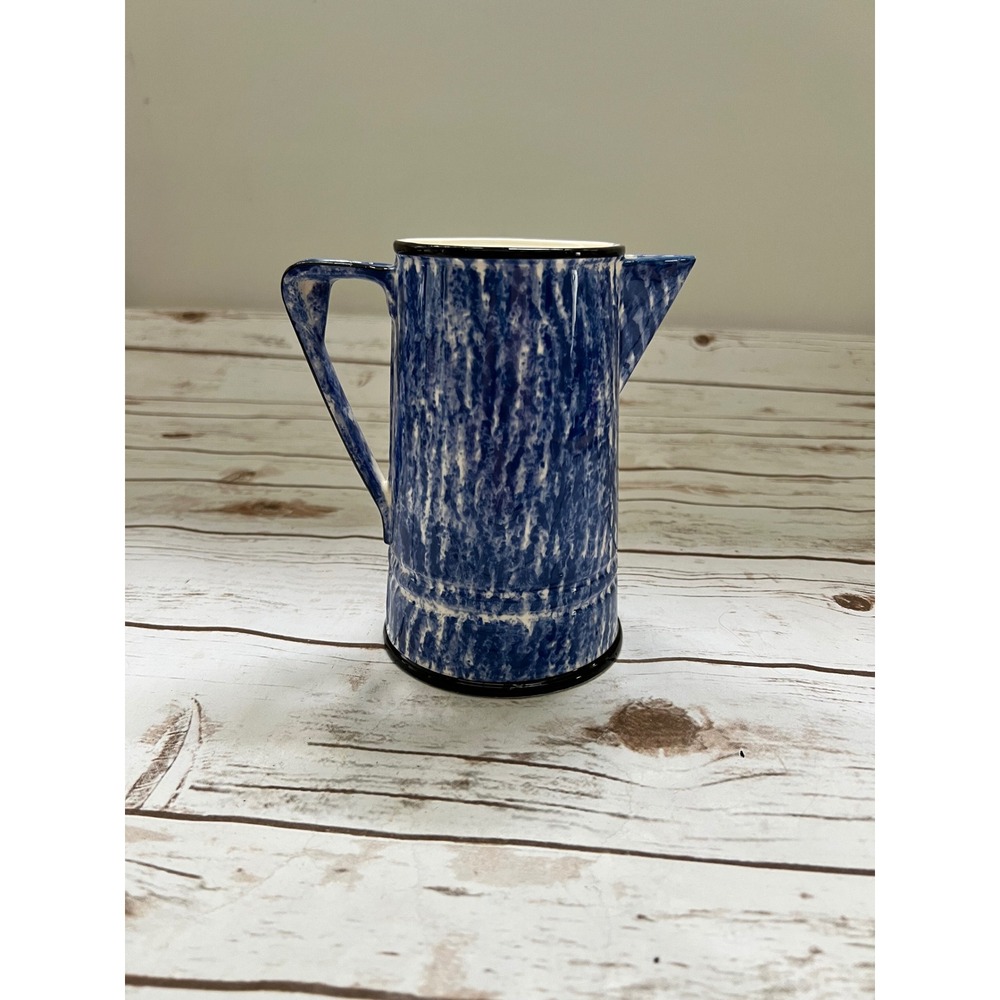 Schmid Design Folio Pitcher Blue White Spongeware Ceramic Farmhouse 7.25in
